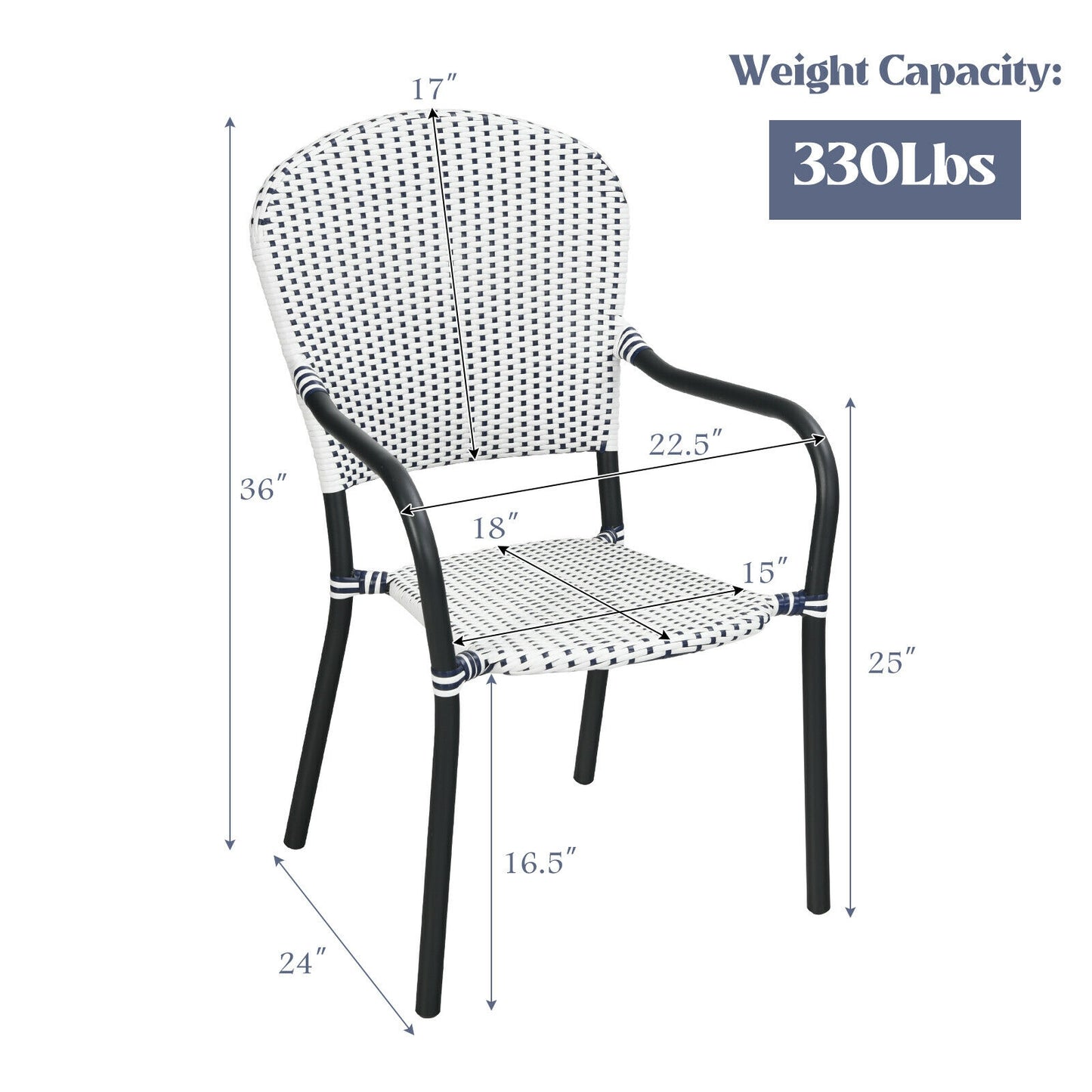 Set of 4 Patio Rattan Stackable Dining Chair with Armrest for Garden-White