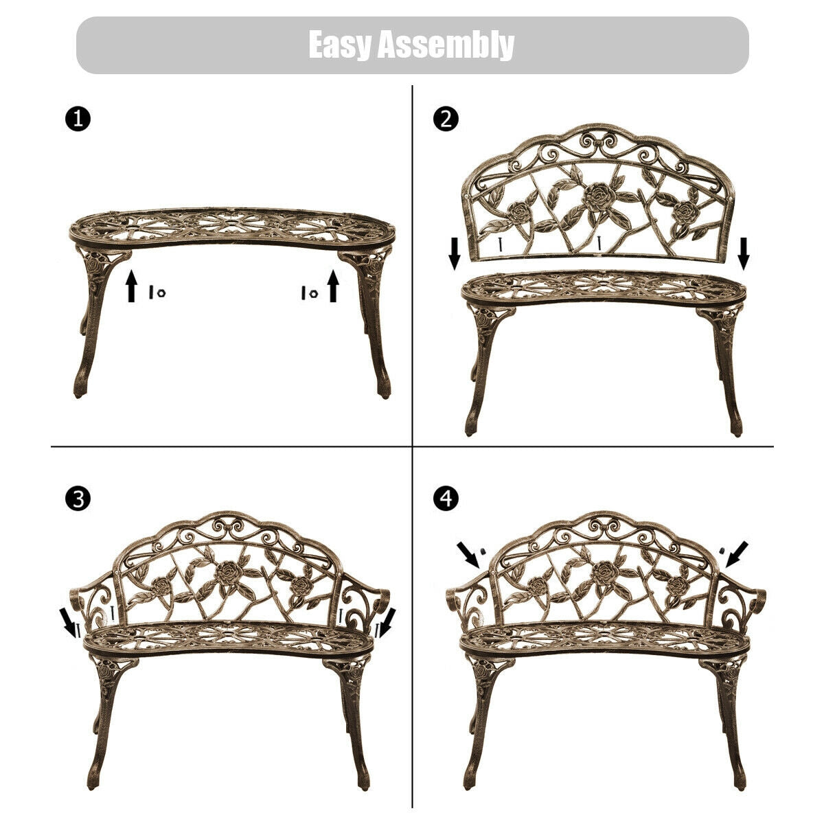 Aluminum Patio Outdoor Garden Bench Chair Loveseat Cast-Bronze