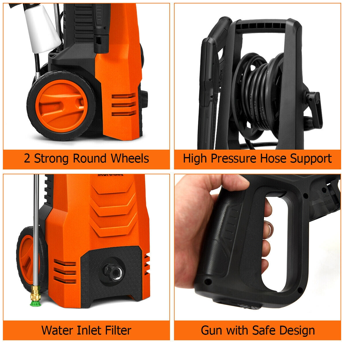 3500PSI Electric High Power Pressure Washer for Car Fence Patio Garden Cleaning-Orange