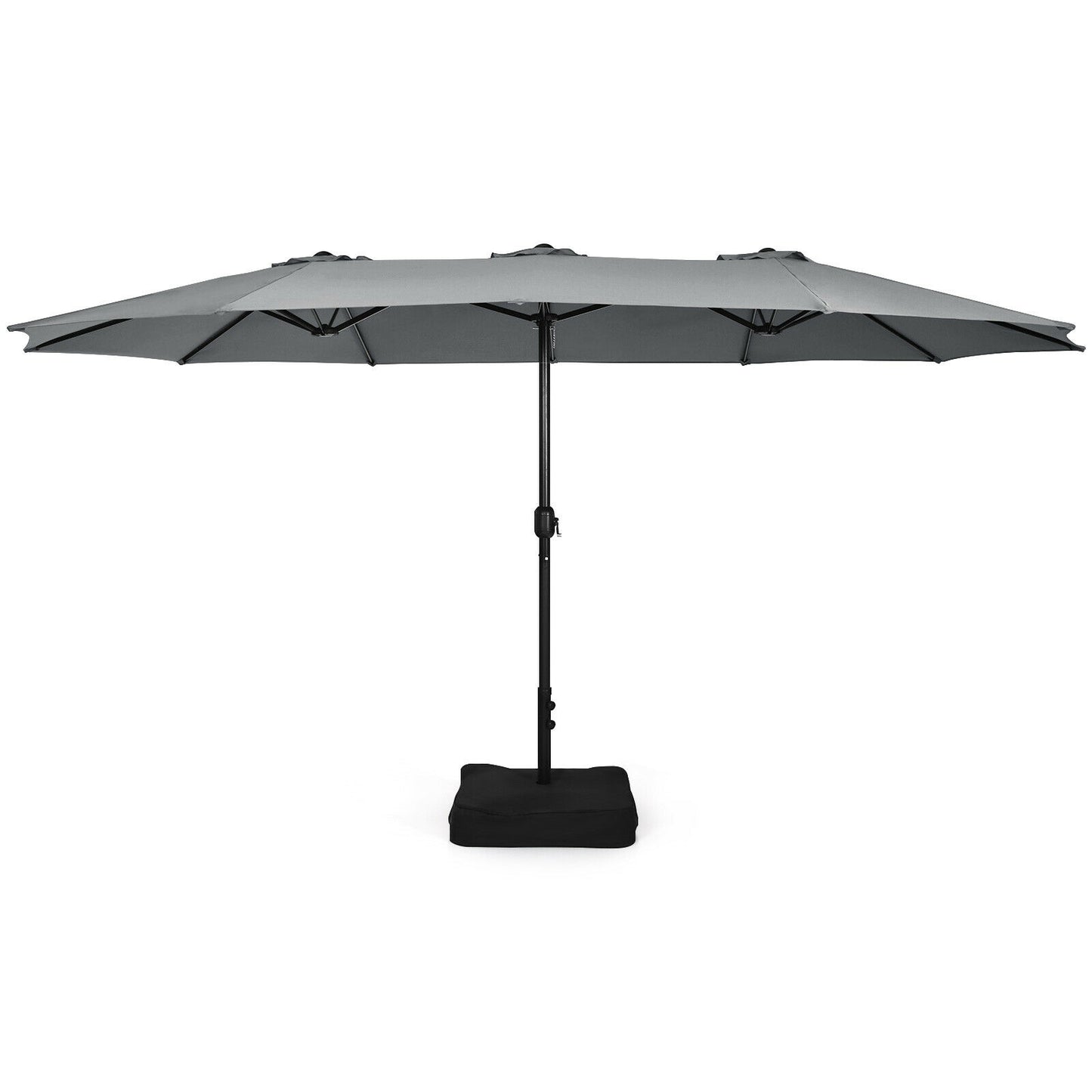 15 Feet Double-Sided Twin Patio Umbrella with Crank and Base Coffee in Outdoor Market-Gray