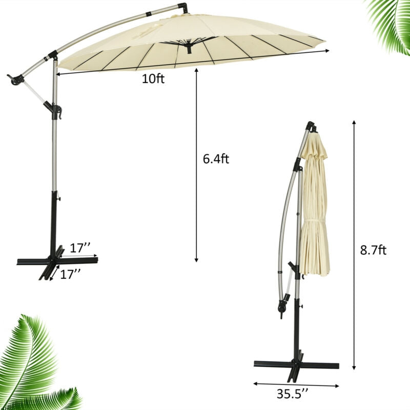 10 Feet Patio Offset Umbrella Market Hanging Umbrella for Backyard Poolside Lawn Garden-Beige
