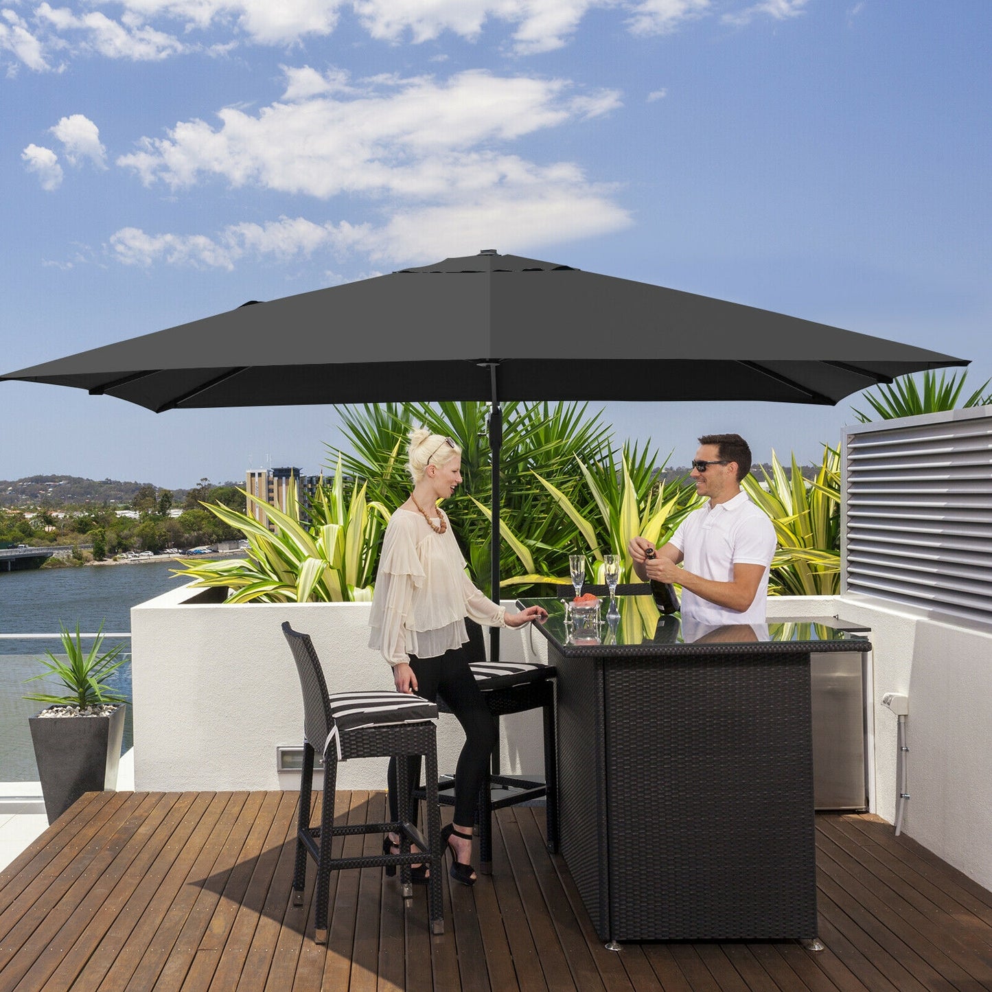 10 x13 Feet Rectangular Cantilever Umbrella with 360° Rotation Function-Gray