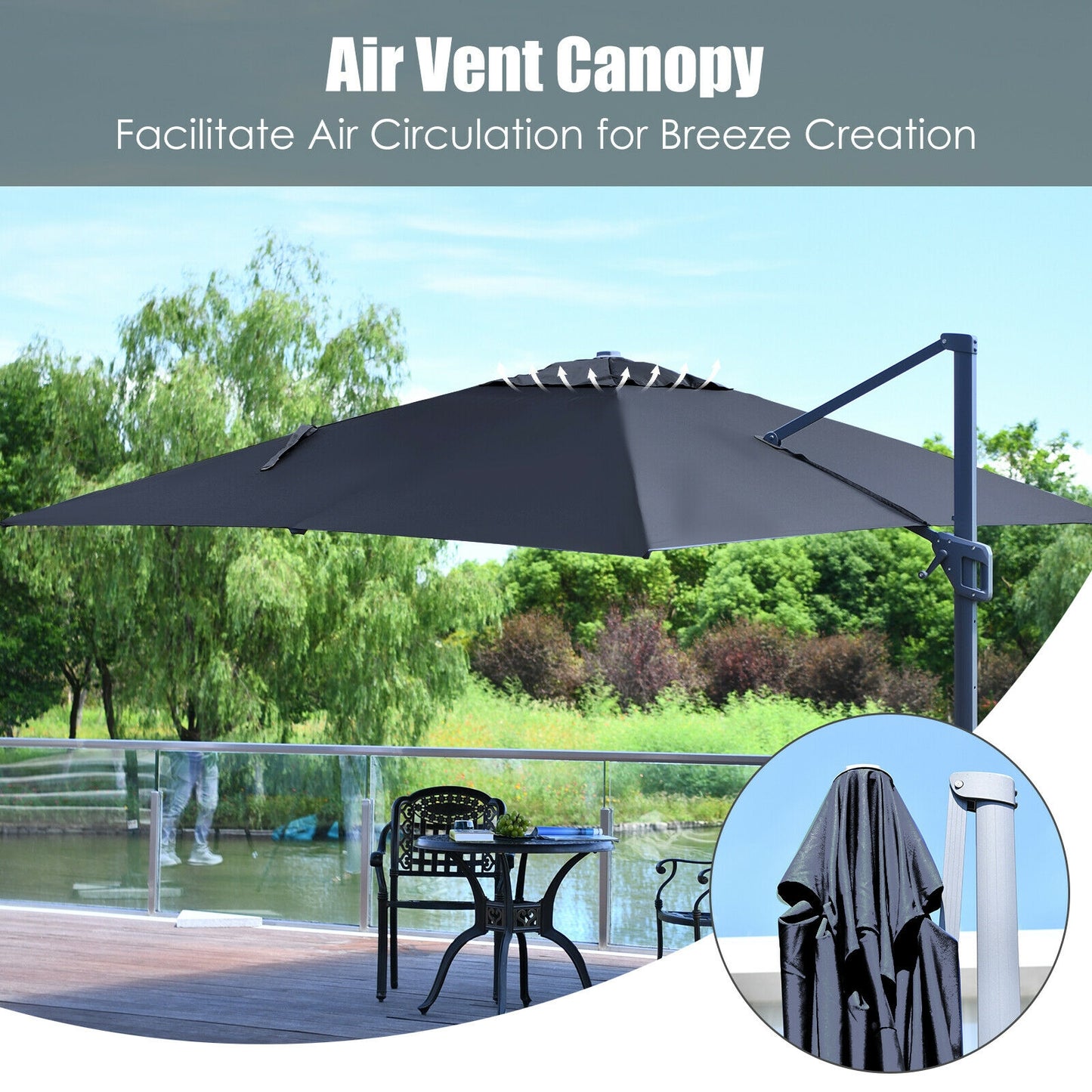 10 x13 Feet Rectangular Cantilever Umbrella with 360° Rotation Function-Gray