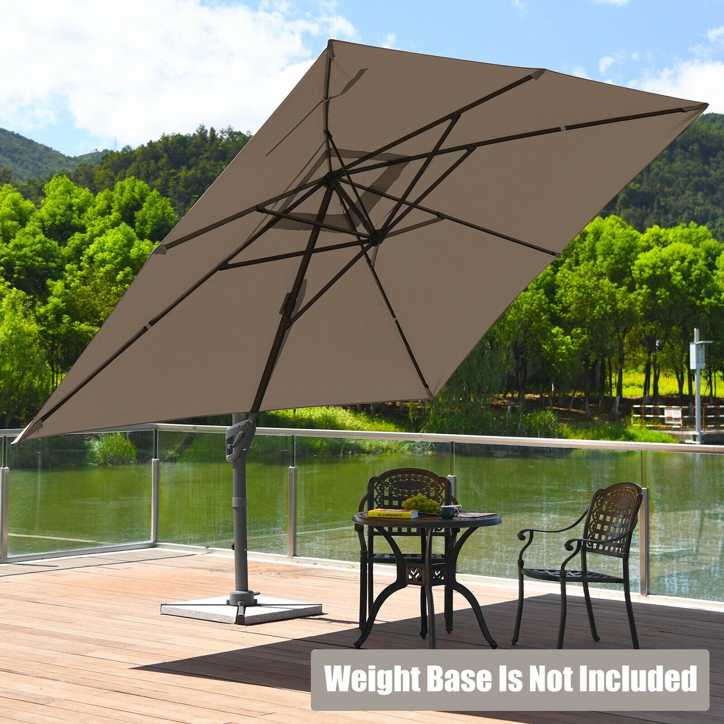 10 x13 Feet Rectangular Cantilever Umbrella with 360° Rotation Function-Coffee