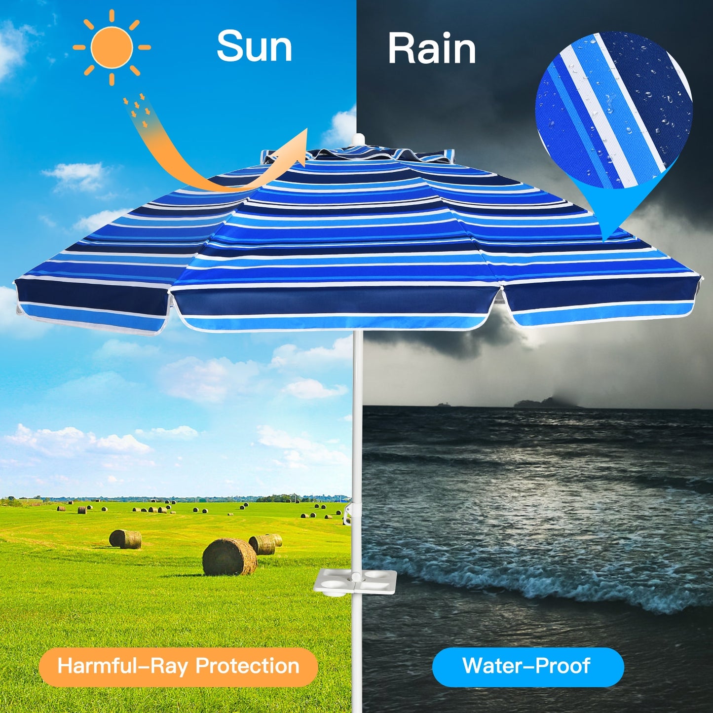 7.2 Feet Portable Outdoor Beach Umbrella with Sand Anchor and Tilt Mechanism for Poolside and Garden-Navy