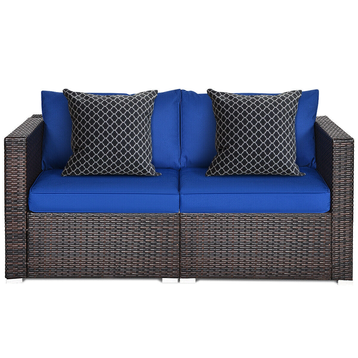 2 Pieces Patio Rattan Sectional Conversation Sofa Set-Navy