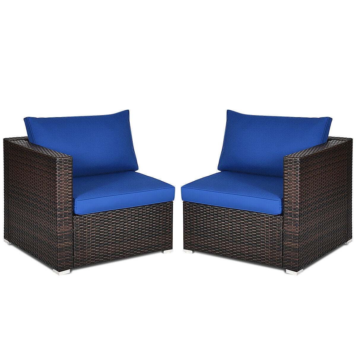 2 Pieces Patio Rattan Sectional Conversation Sofa Set-Navy