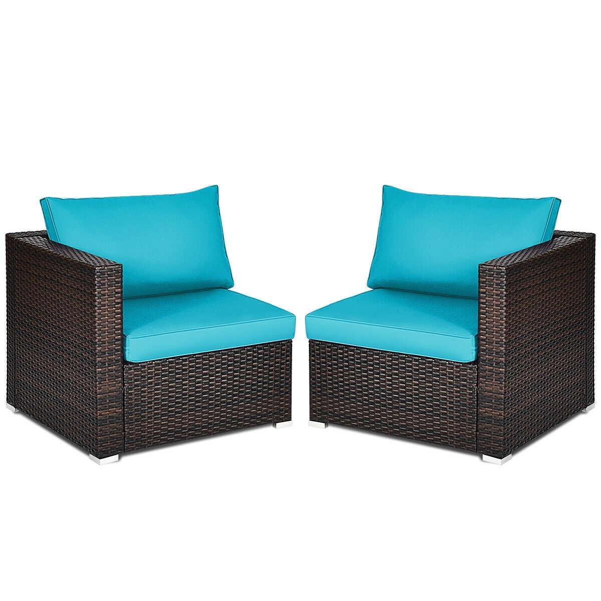 2PCS Patio Rattan Sectional Conversation Sofa Set-Blue