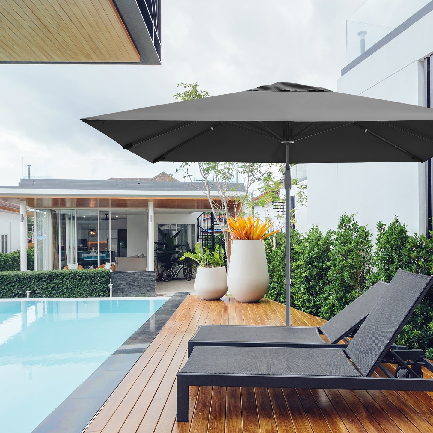 10 x 10 Feet Patio Offset Cantilever Umbrella with Aluminum 360-degree Rotation Tilt-Gray