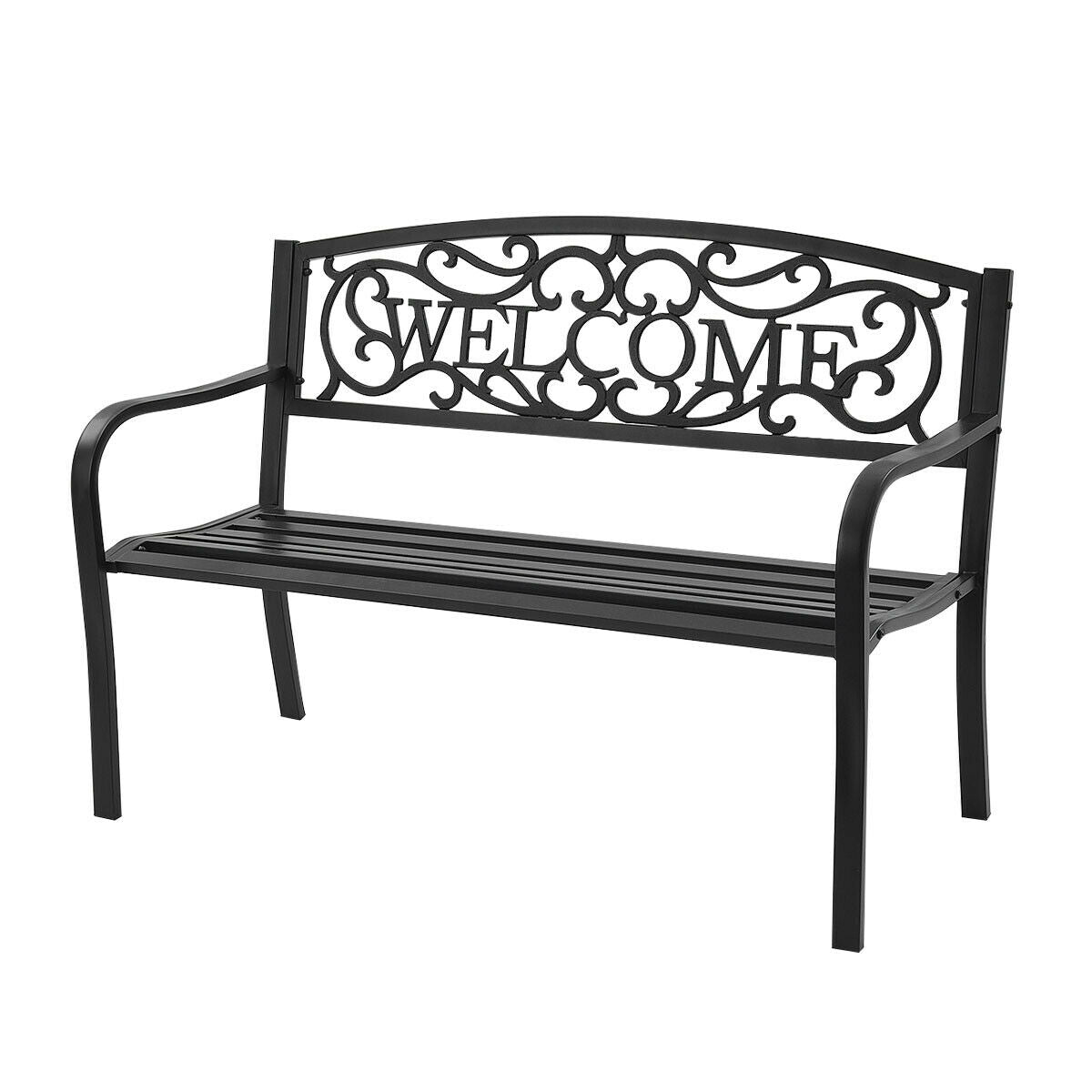 Outdoor Furniture Steel Frame Porch Garden Bench-Black