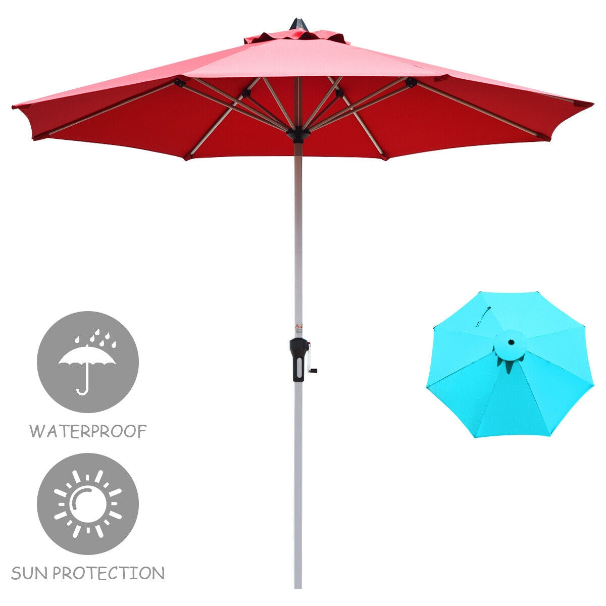 9 Feet Patio Outdoor Market Umbrella with Aluminum Pole without Weight Base-Burgundy