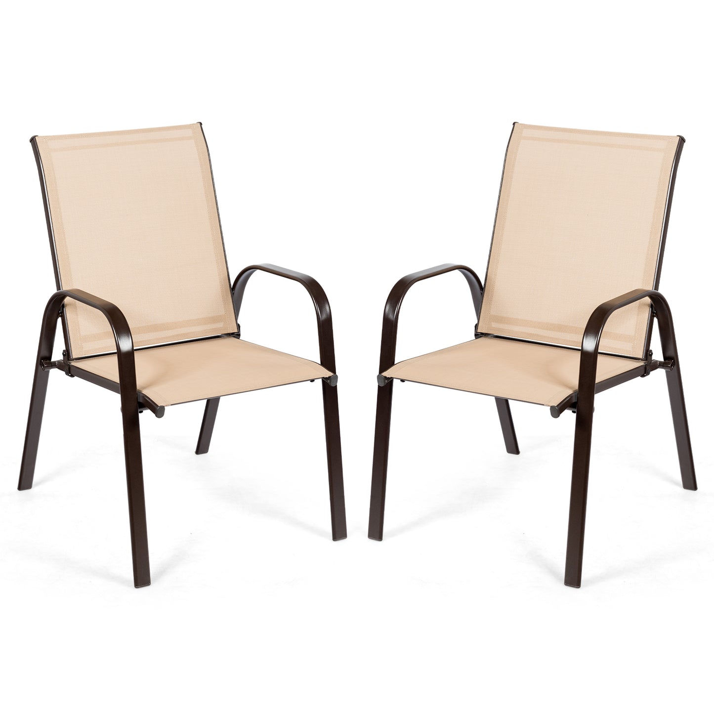 2 Pieces Patio Outdoor Dining Chair with Armrest-Beige