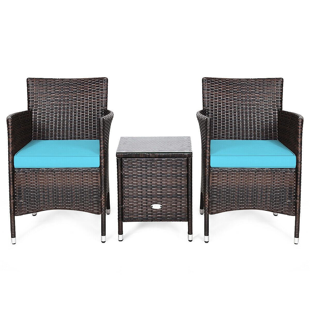 3 Pcs Patio Furniture Set Outdoor Wicker Rattan Set-Blue