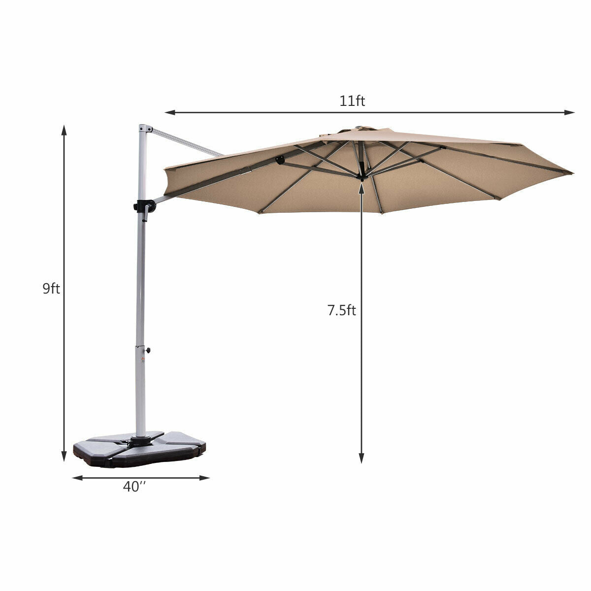 11 Feet Patio Offset Cantilever Umbrella 360° Rotation Aluminum Tilt-Tan