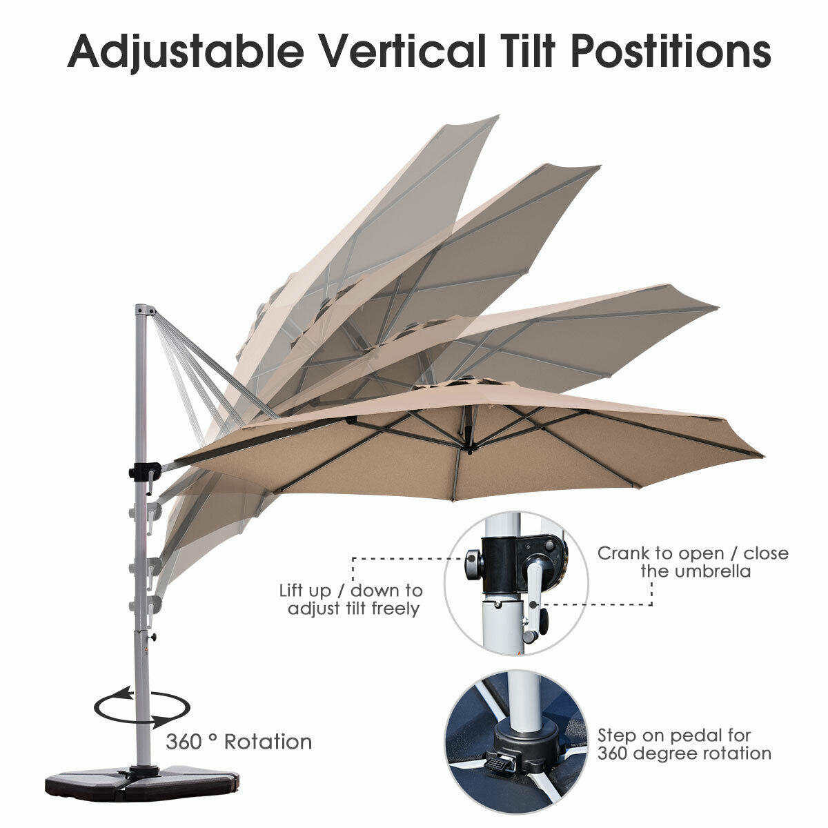 11 Feet Patio Offset Cantilever Umbrella 360° Rotation Aluminum Tilt-Tan