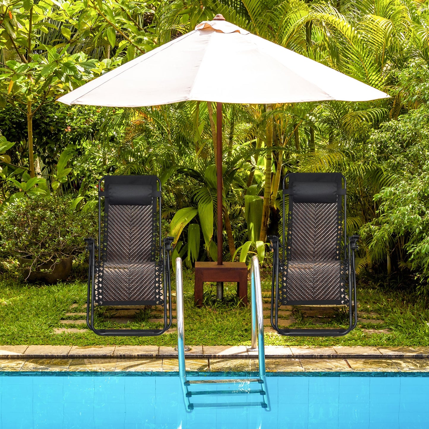 2 Pieces Folding Patio Rattan Zero Gravity Lounge Chair-Coffee