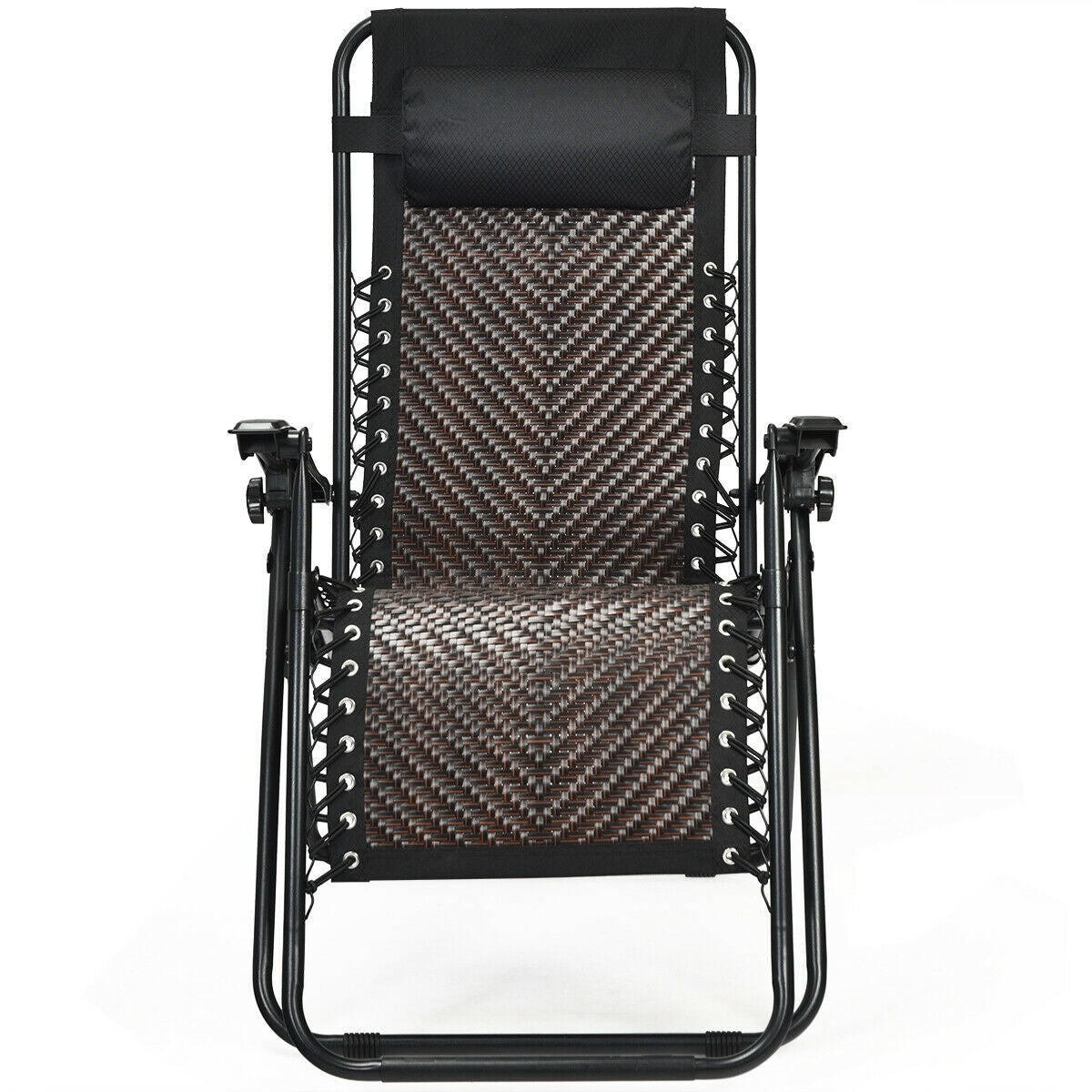 2 Pieces Folding Patio Rattan Zero Gravity Lounge Chair-Coffee