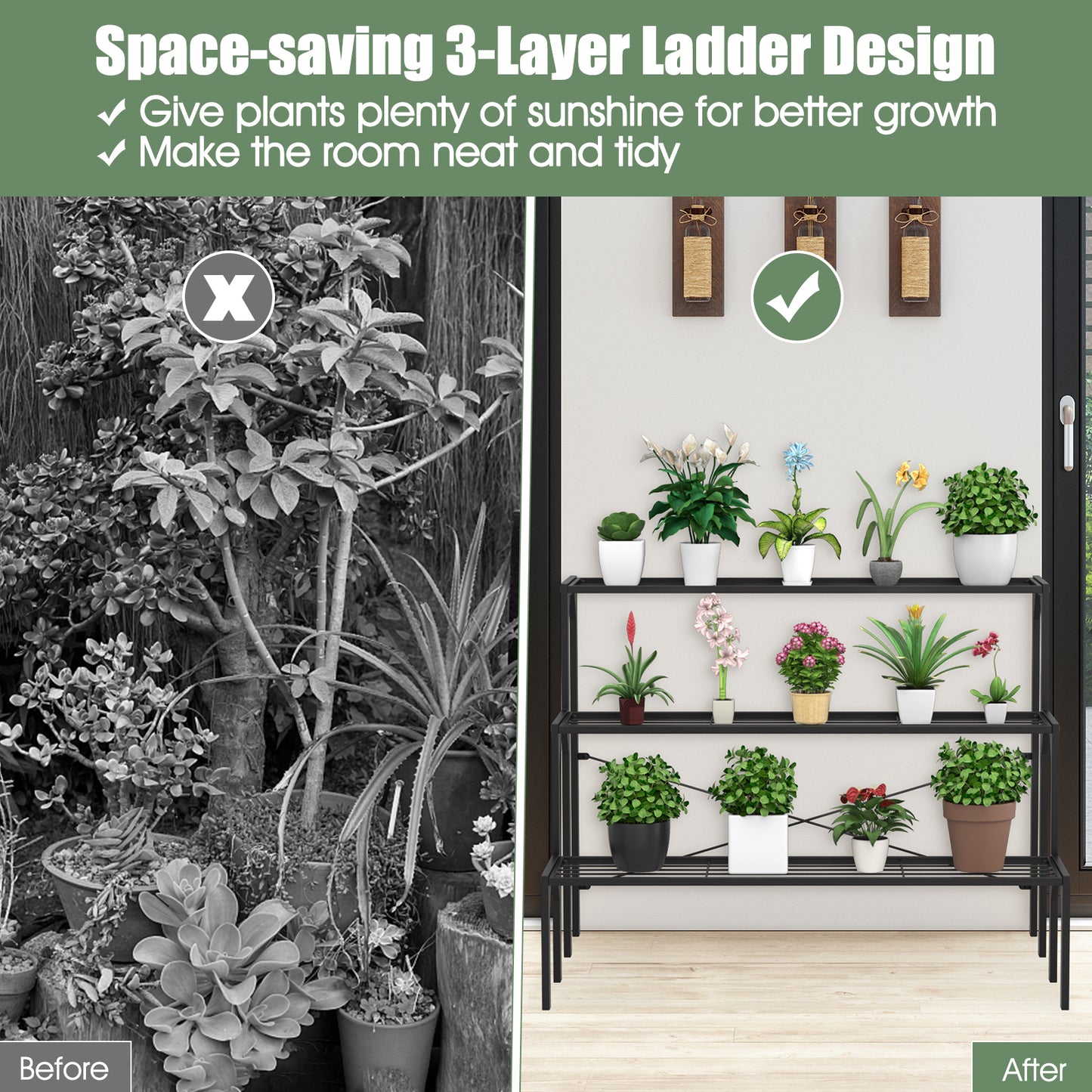 Outdoor 3 Tier Metal Plant Stand with Heavy Duty Rack for Multiple Use
