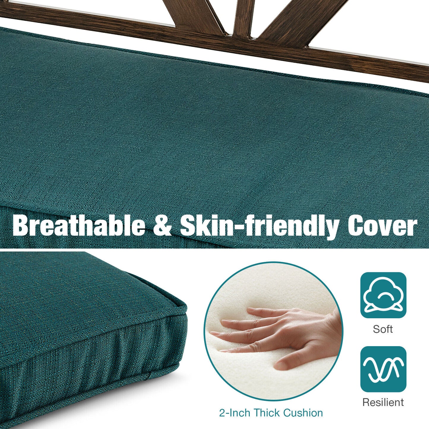 Brown Outdoor Garden Bench with Detachable Sponge-Padded Cushion