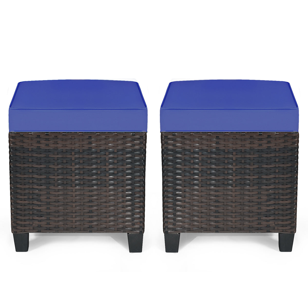 2 Pieces Patio Rattan Ottoman Set with Removable Cushions-Navy