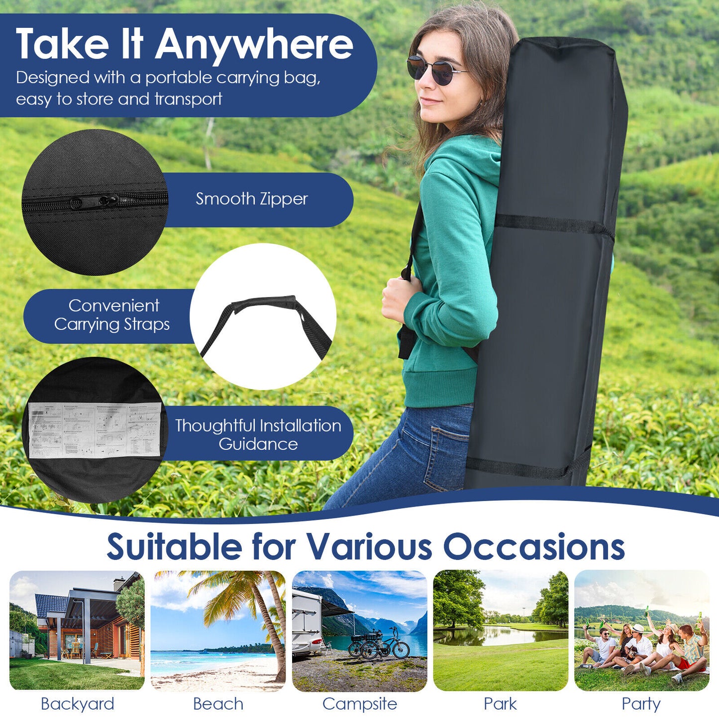 10 x 10 Feet Foldable Outdoor Instant Pop-up Canopy with Carry Bag-Blue