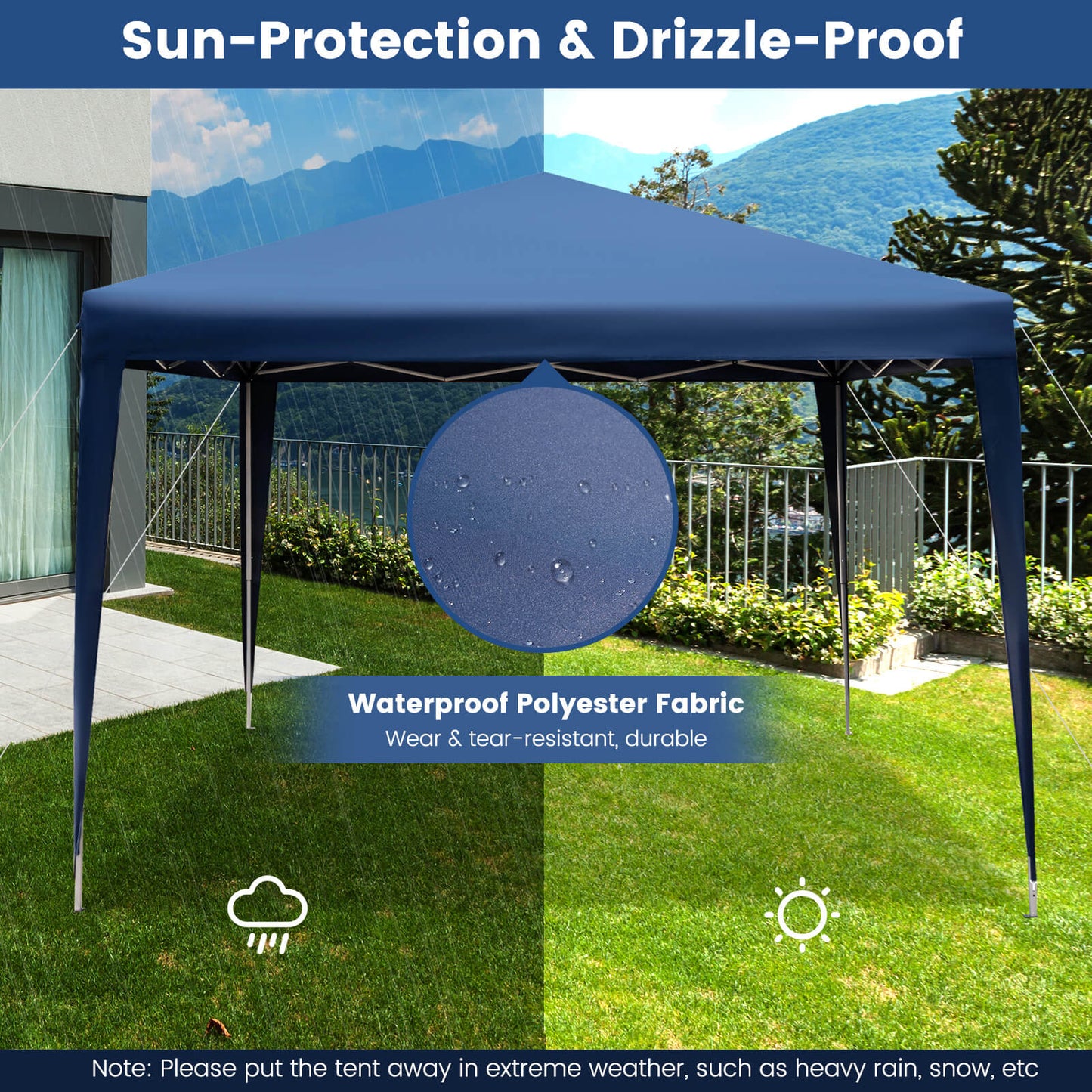 10 x 10 Feet Outdoor Pop-up Patio Canopy for Beach and Camp-Blue