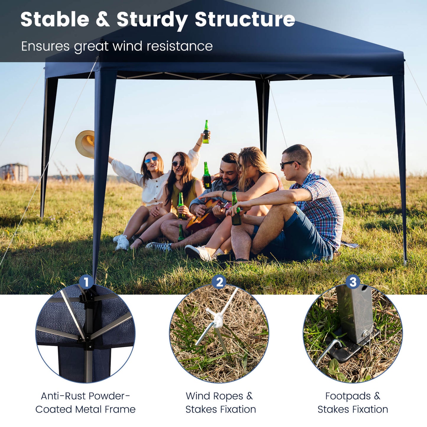 10 x 10 Feet Outdoor Pop-up Patio Canopy for Beach and Camp-Blue