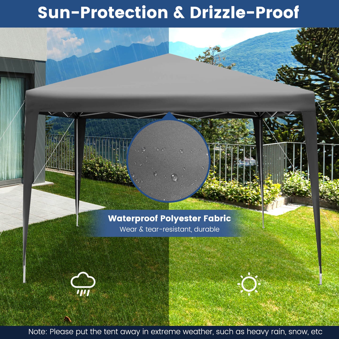 10 x 10 Feet Outdoor Pop-up Patio Canopy for Beach and Camp-Gray