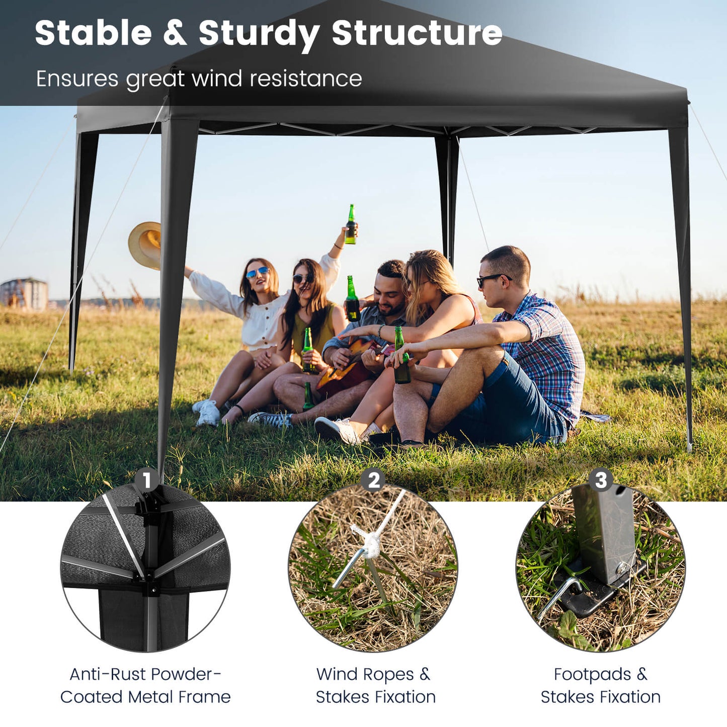 10 x 10 Feet Outdoor Pop-up Patio Canopy for Beach and Camp-Gray