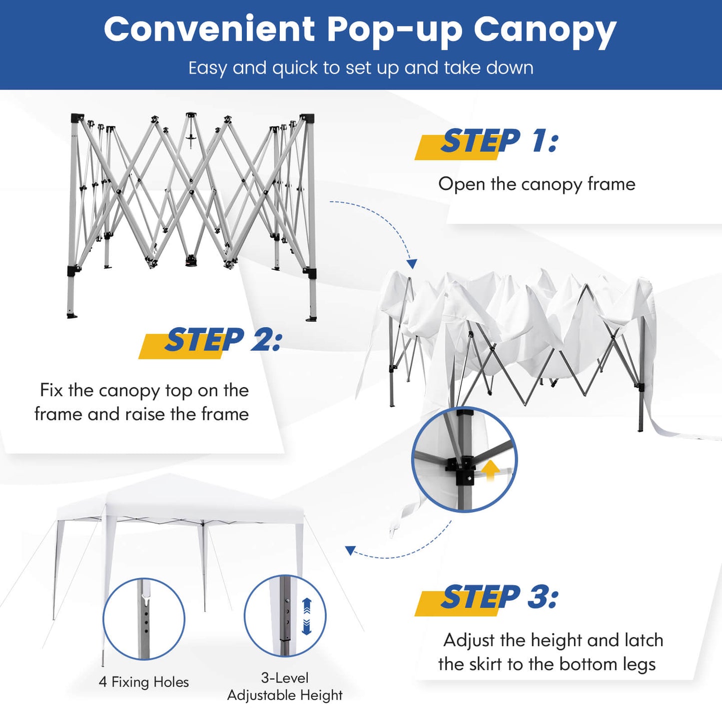 10 x 10 Feet Outdoor Pop-up Patio Canopy for Beach and Camp-White