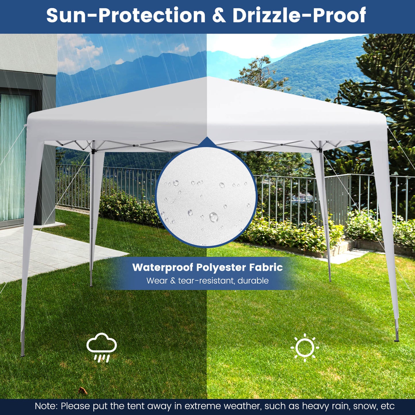 10 x 10 Feet Outdoor Pop-up Patio Canopy for Beach and Camp-White