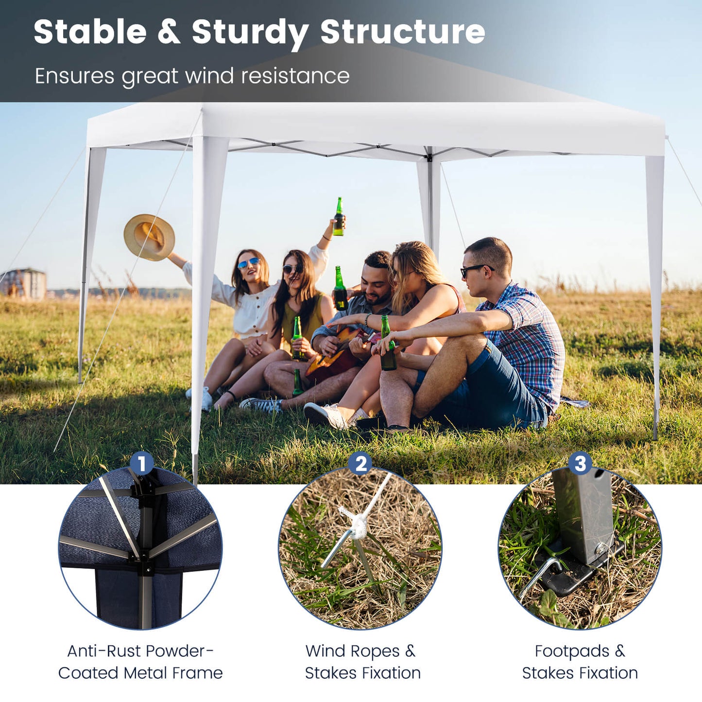 10 x 10 Feet Outdoor Pop-up Patio Canopy for Beach and Camp-White
