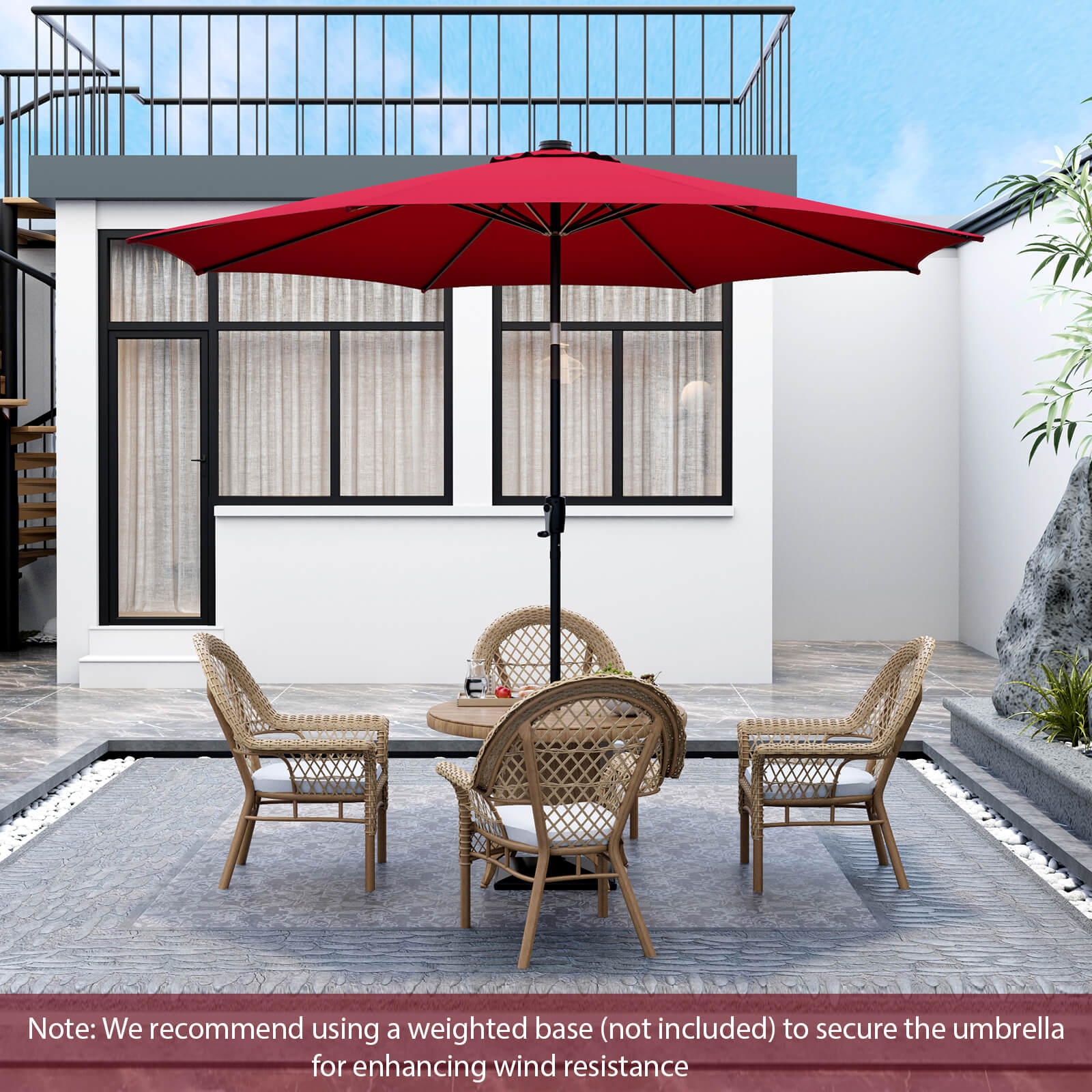 10 Feet Patio Umbrella with 112 Solar Lights and Crank Handle-Wine – LUV MY PATIO 10 Feet Patio Umbrella with 112 Solar Lights and Crank Handle-Wine – LUV MY PATIO