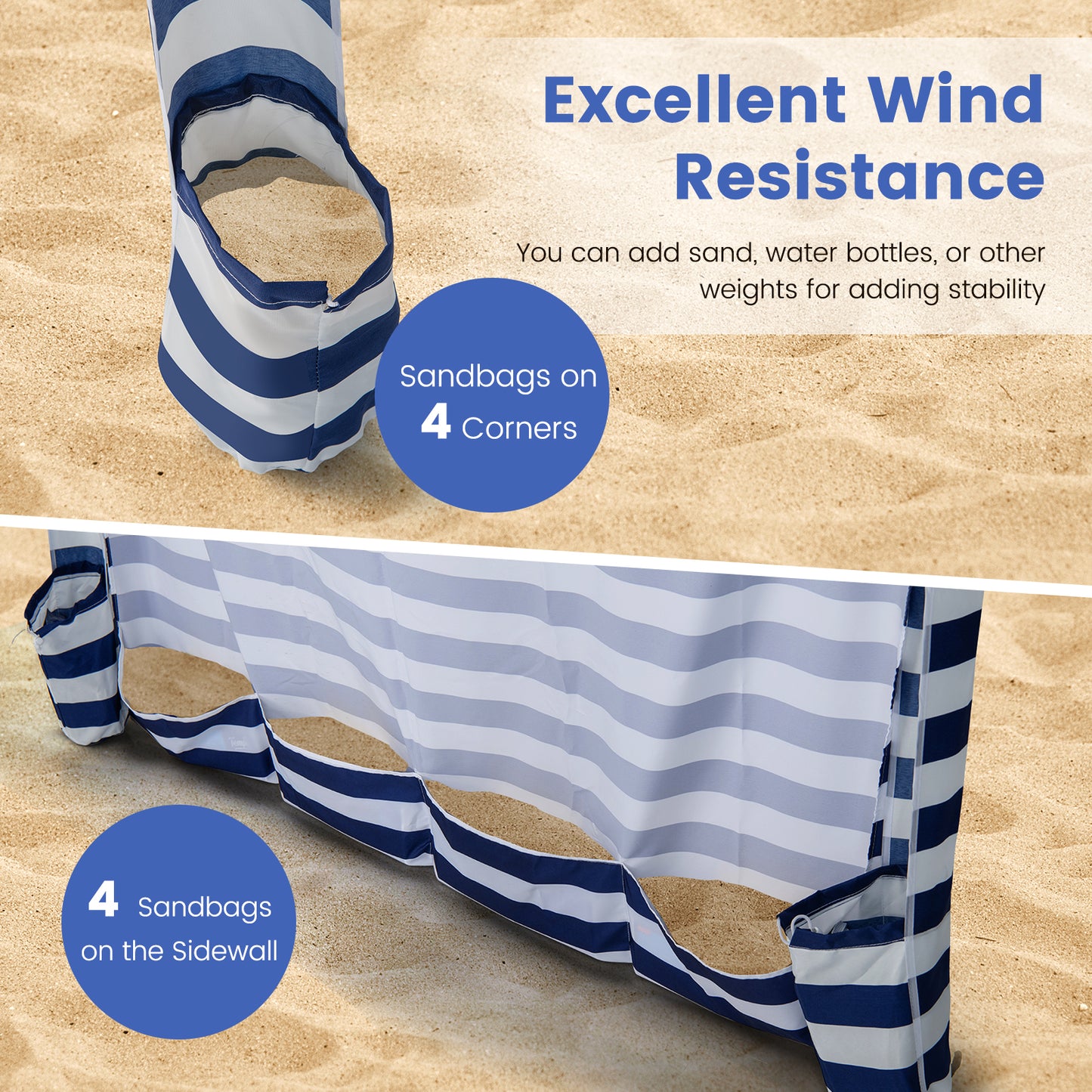 6 x 6 Feet Foldable Beach Cabana Tent with Carrying Bag and Detachable Sidewall