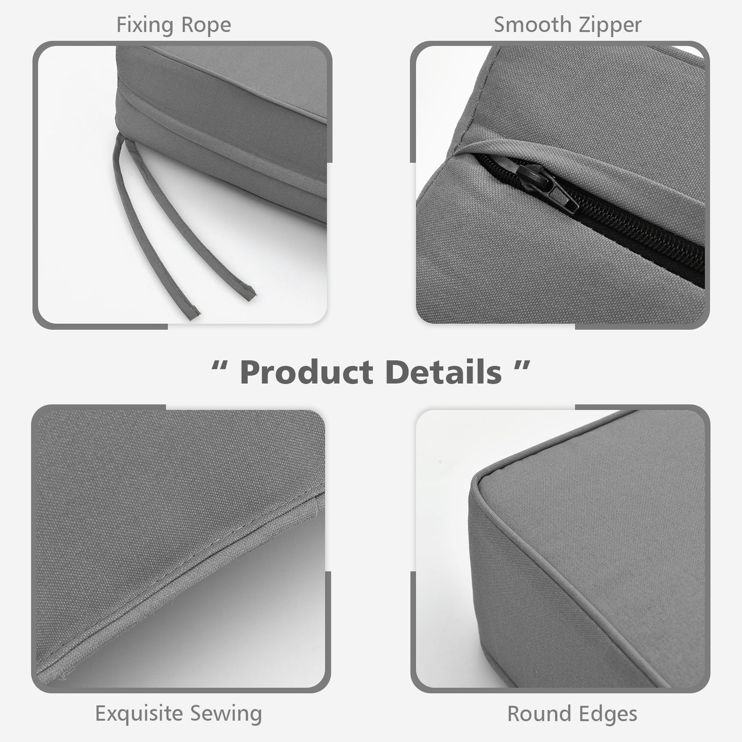 Deep Seat Chair Cushion Pads Set with Rope Belts for Indoor and Outdoor-Gray
