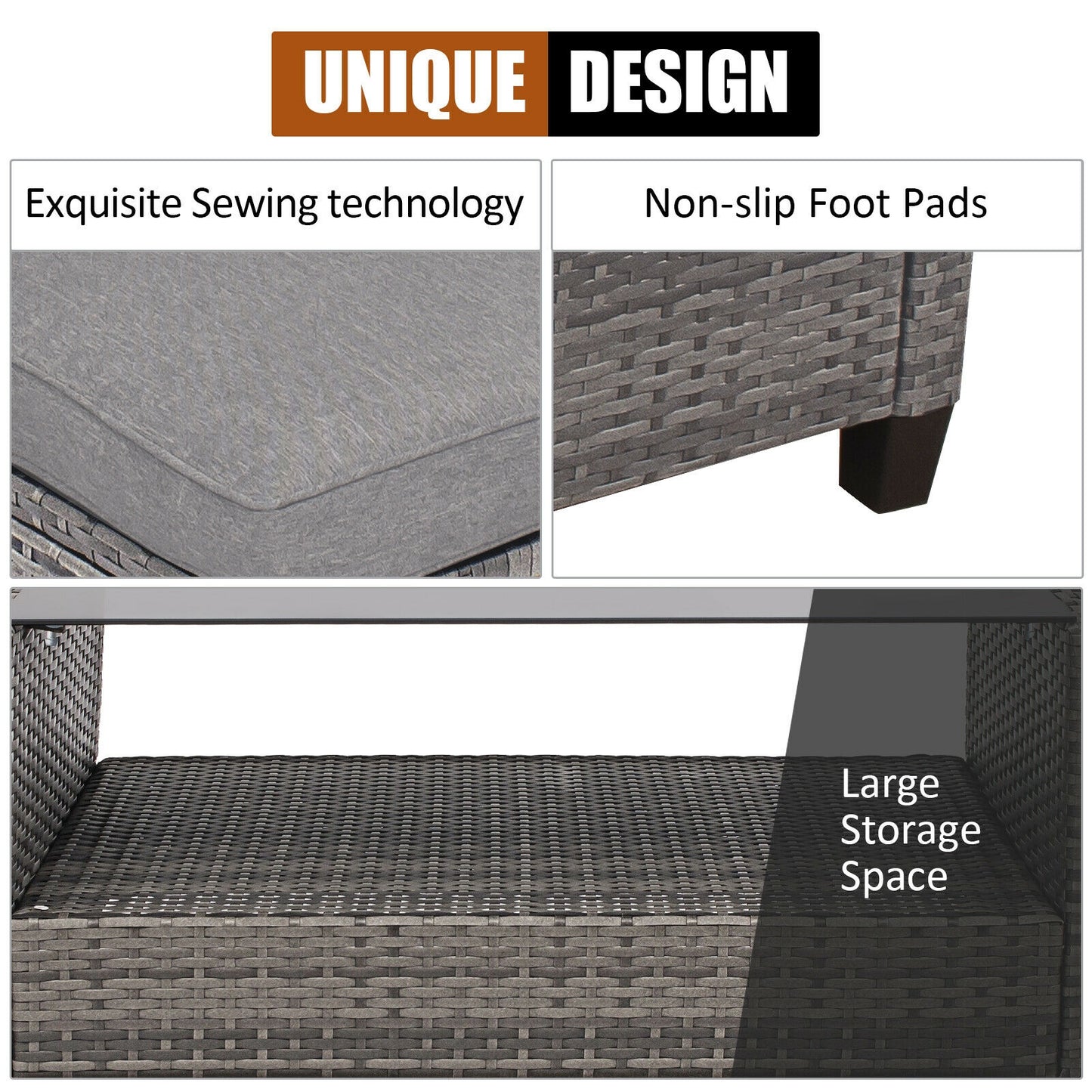 4 Pieces Patio Rattan Furniture Set with Cushion-Gray