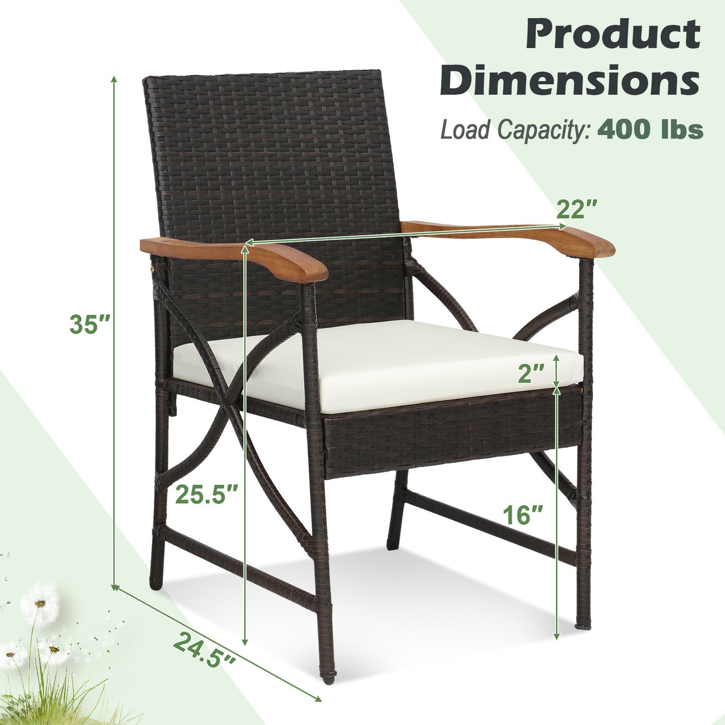 Acacia Wood Table and 6 Wicker Chairs with Umbrella Hole-X-side Handrail