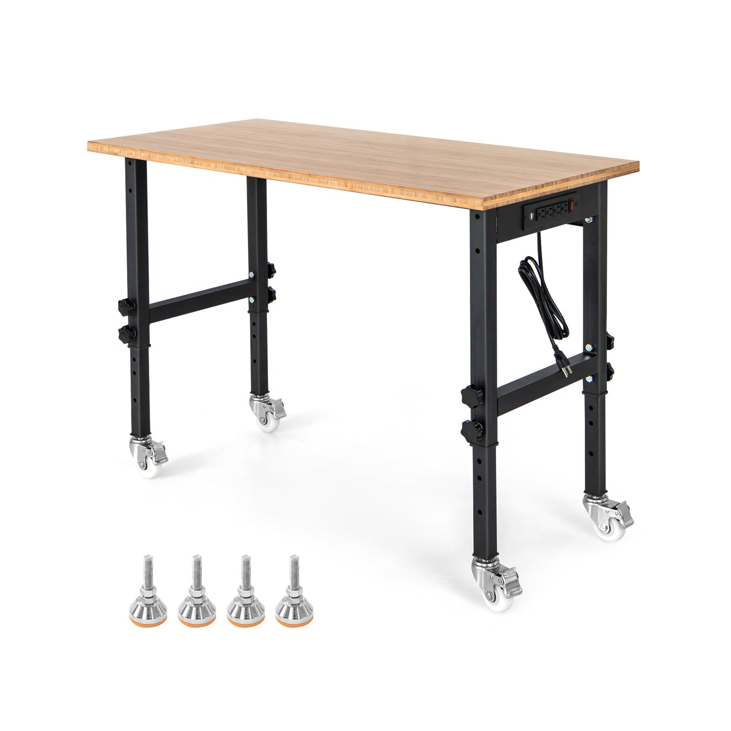 48" x 24" Adjustable Height Mobile Workbench with Caster-Natural