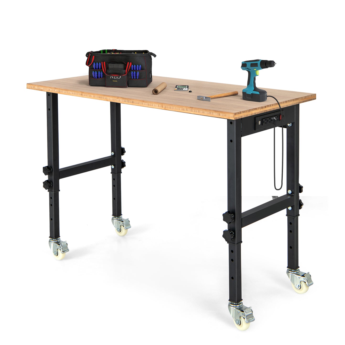 48" x 24" Adjustable Height Mobile Workbench with Caster-Natural