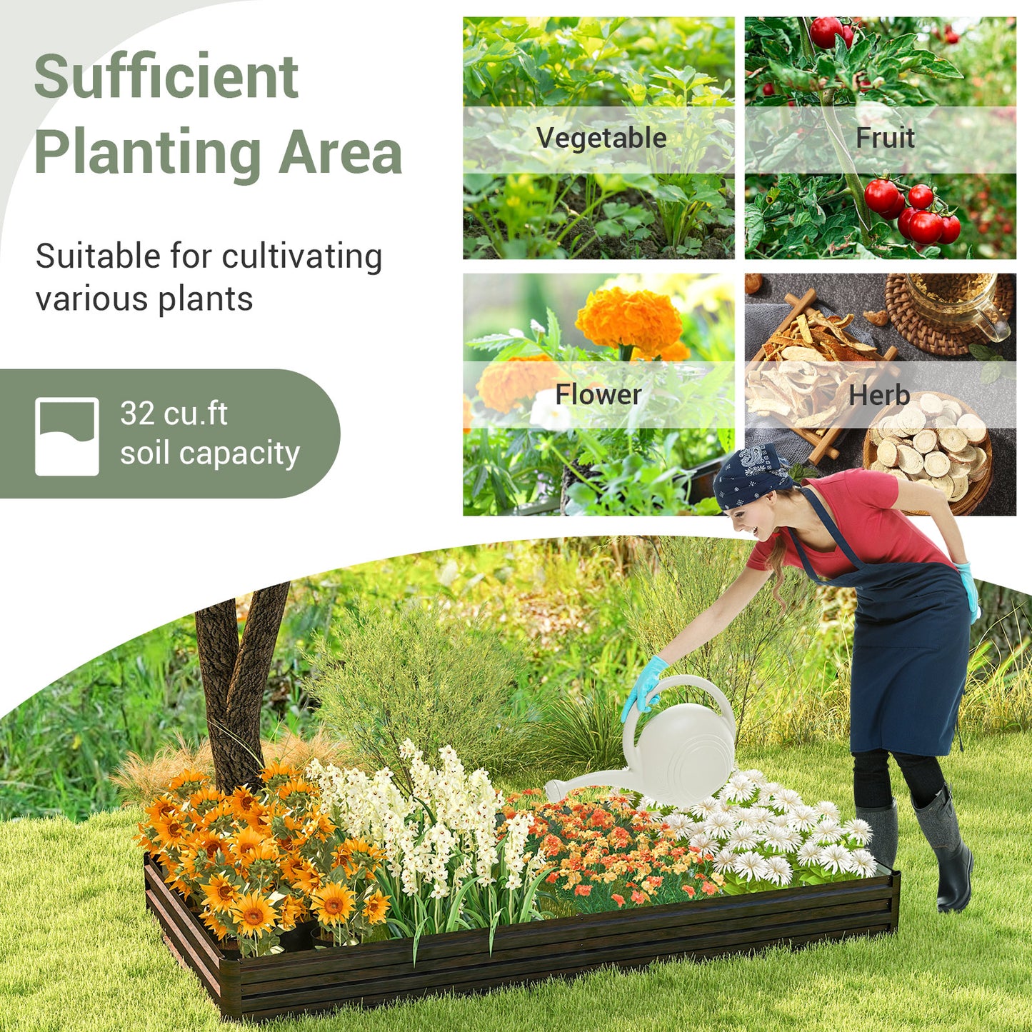 Large Outdoor Metal Planter Box for Vegetable Fruit Herb Flower-Coffee
