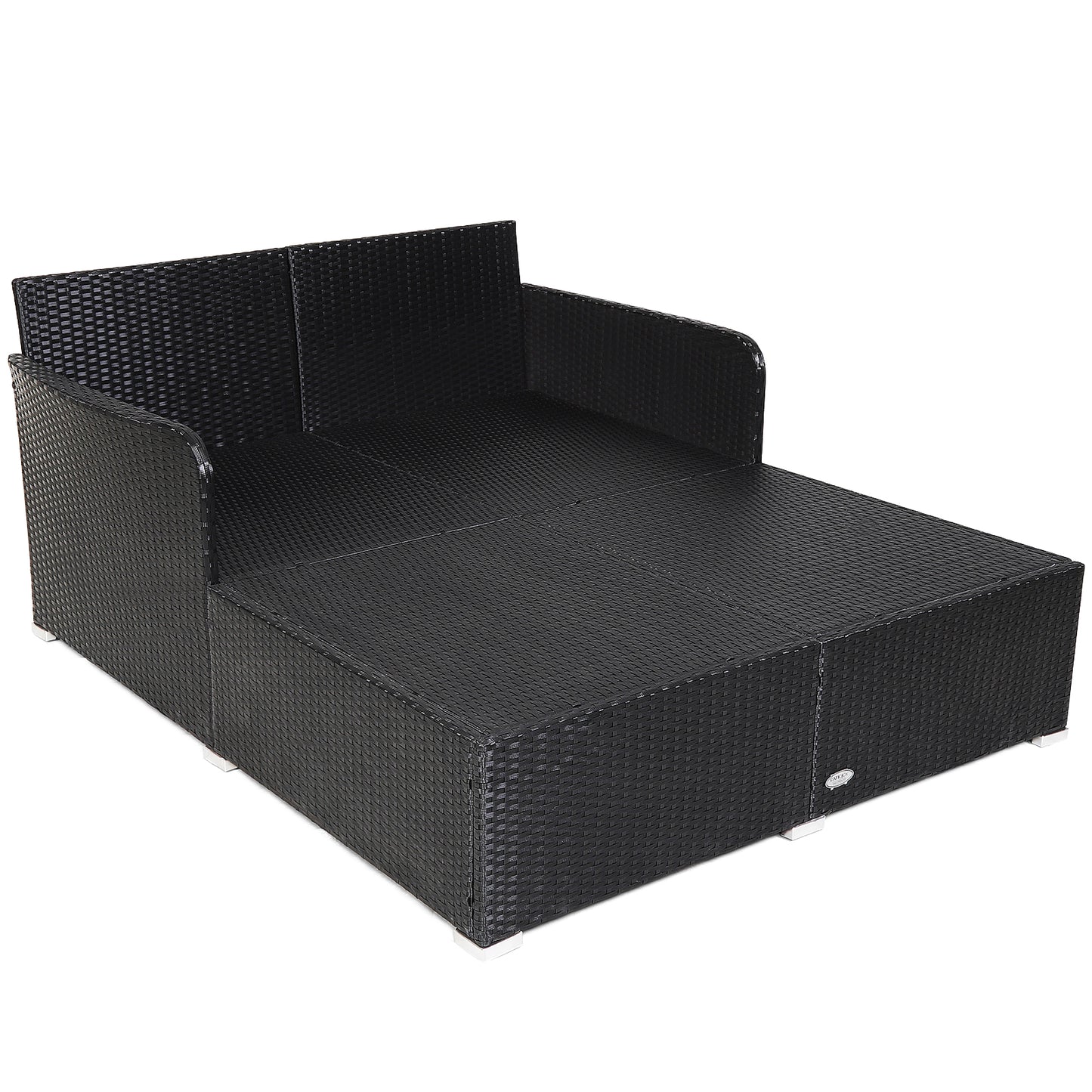 Spacious Outdoor Rattan Daybed with Upholstered Cushions and Pillows-Gray
