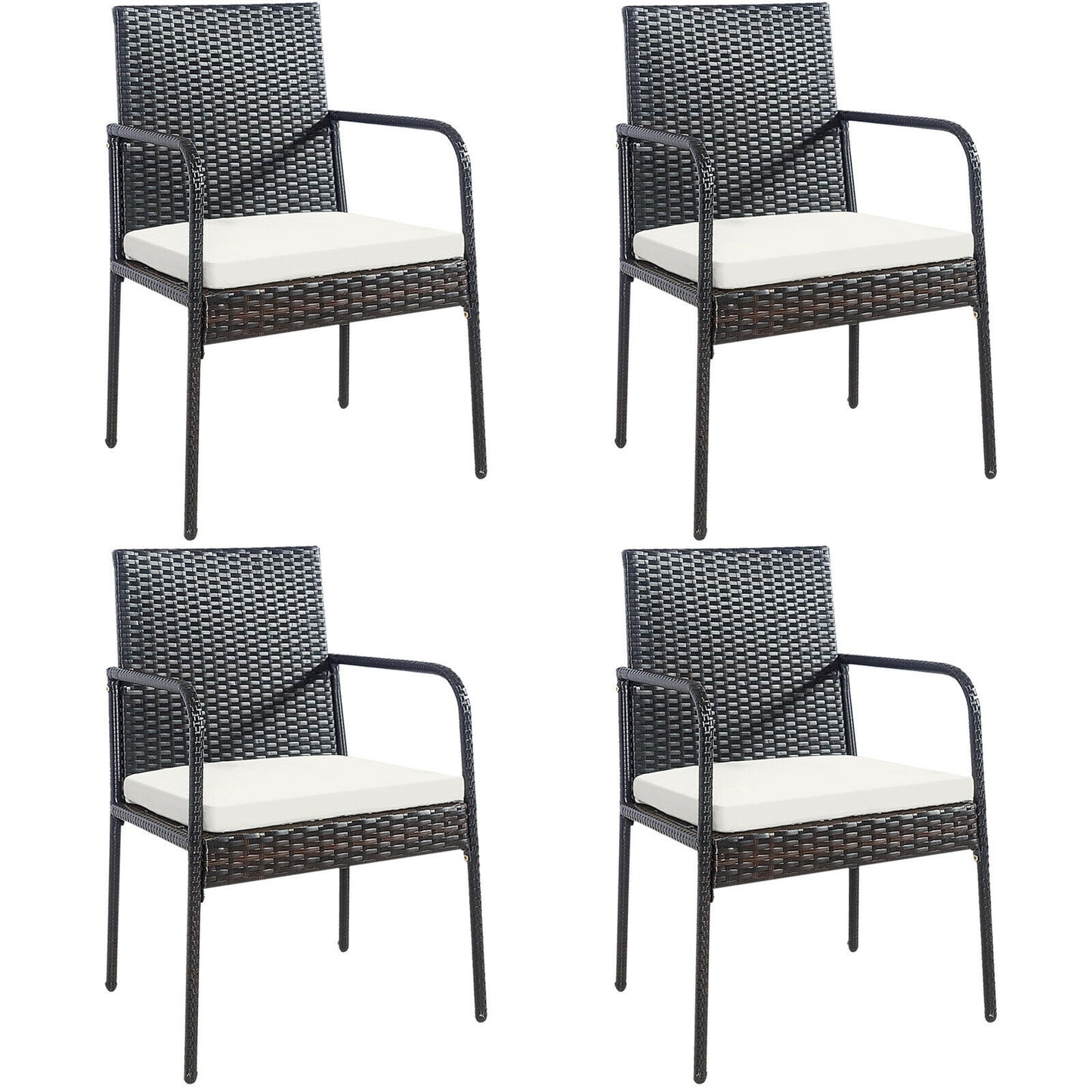 4 Pieces Patio Wicker Rattan Dining Set with Comfy Cushions