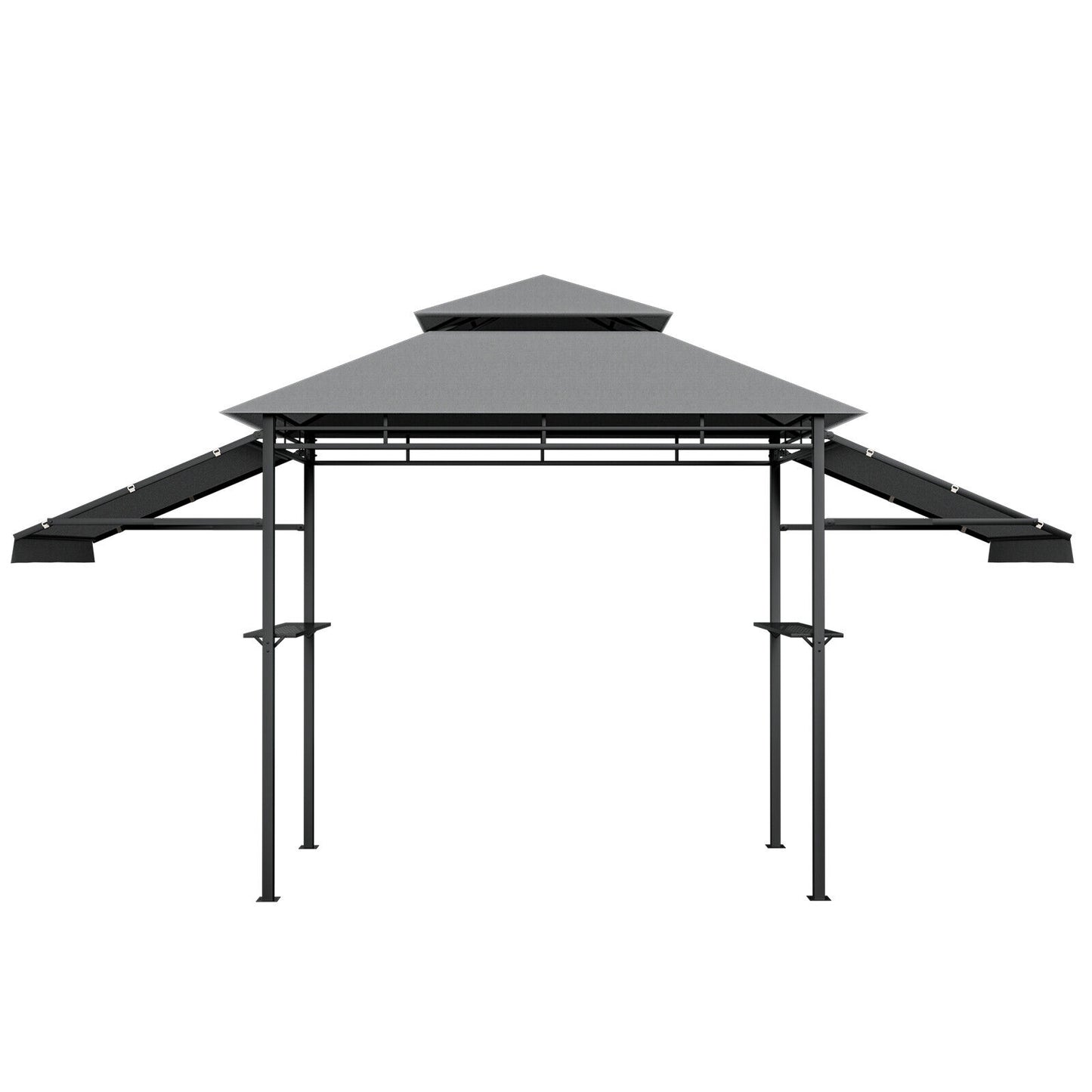 13.5 x 4 Feet Patio BBQ Grill Gazebo Canopy with Dual Side Awnings-Gray