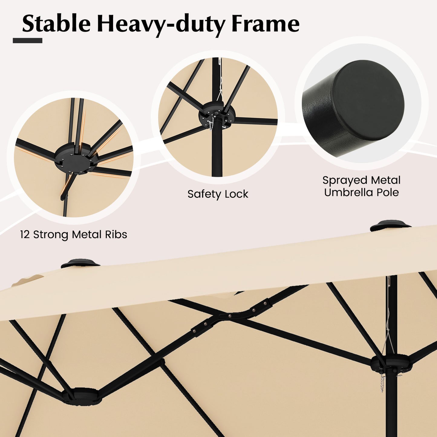 13 Feet Double-Sided Patio Twin Table Umbrella with Crank Handle-Beige