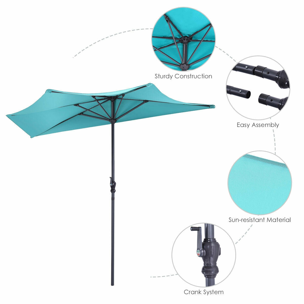 9Ft Patio Bistro Half Round Umbrella -Turquoise