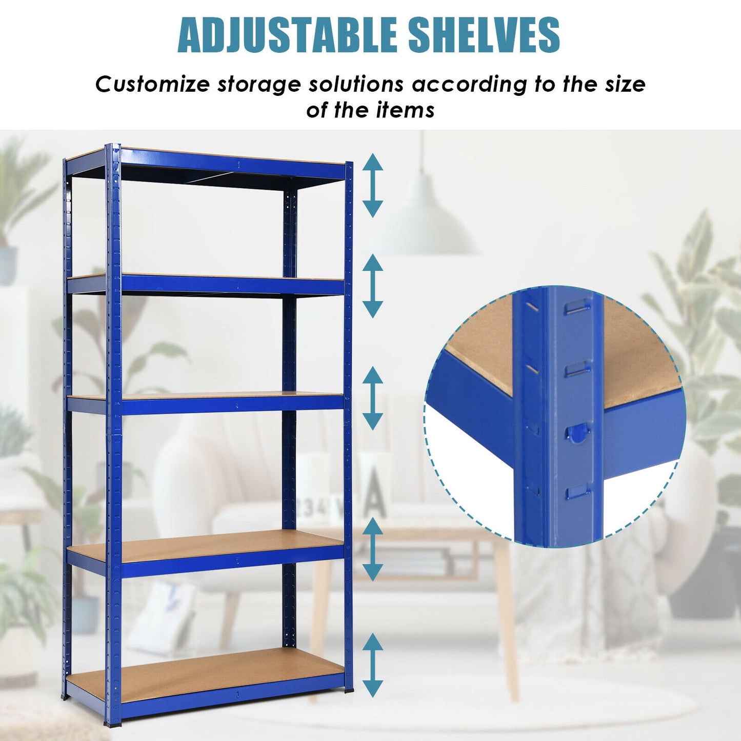 72 Inch Storage Rack with 5 Adjustable Shelves for Books Kitchenware-Navy