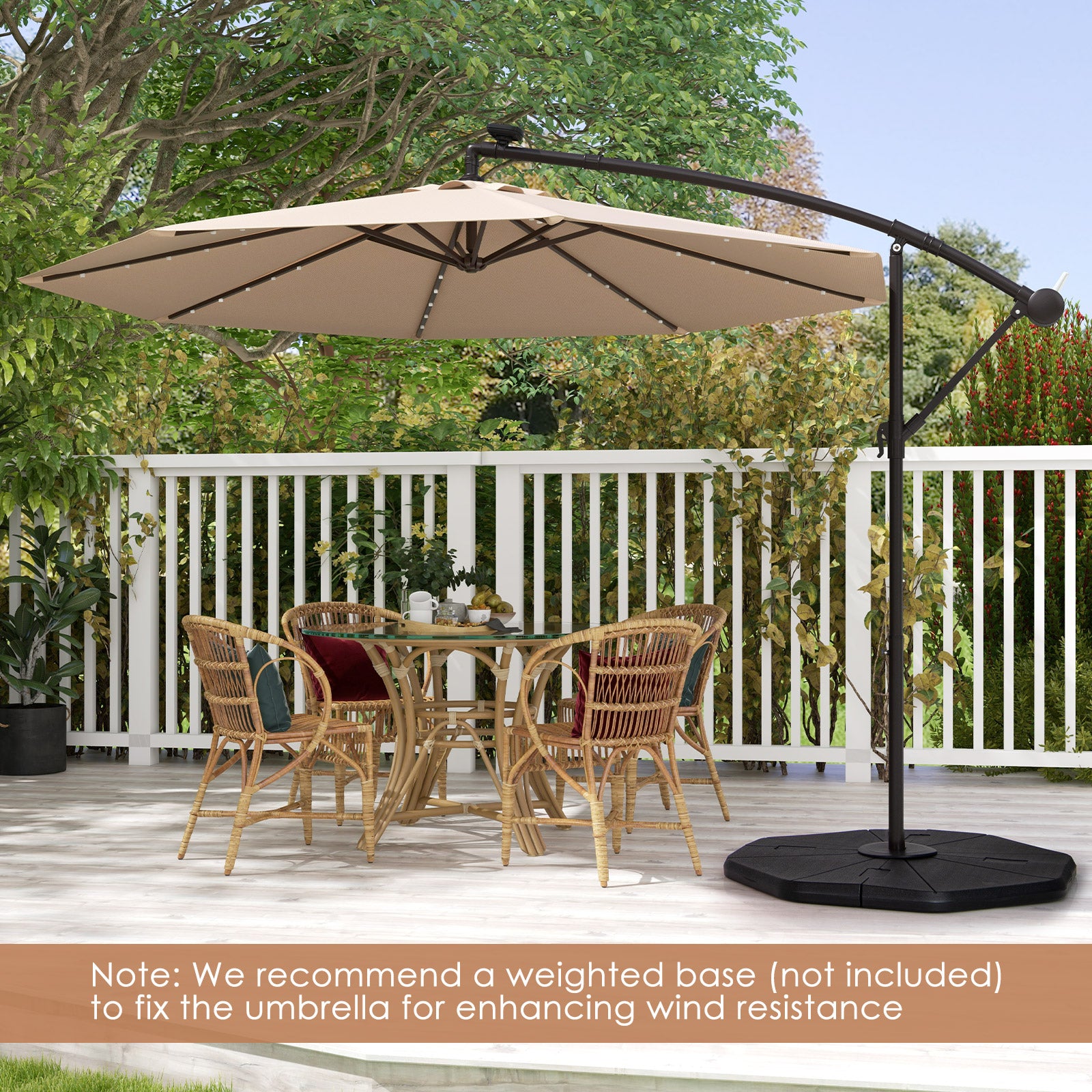 10 Feet Solar Offset Hanging Umbrella with 40 Lamp Beads and Solar Pan – LUV MY PATIO 10 Feet Solar Offset Hanging Umbrella with 40 Lamp Beads and Solar Pan – LUV MY PATIO