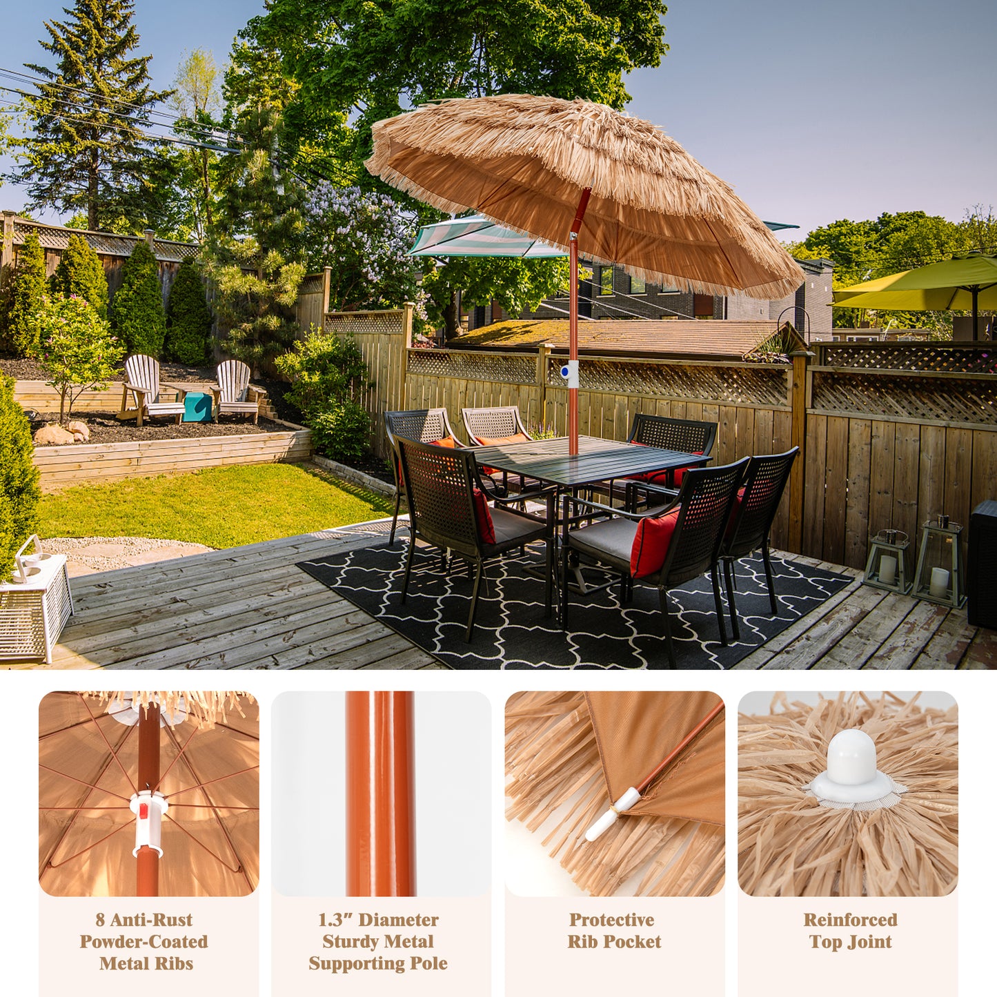 6 Feet Thatched Patio Umbrella with Tilt Design and Carrying Bag