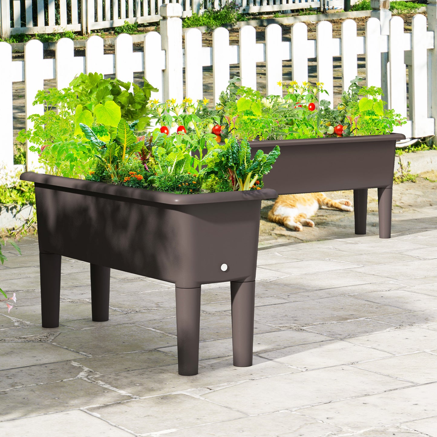 2 PCS Raised Garden Beds Self-Watering Planter Box with Detachable Legs and Drainage Hole-Coffee