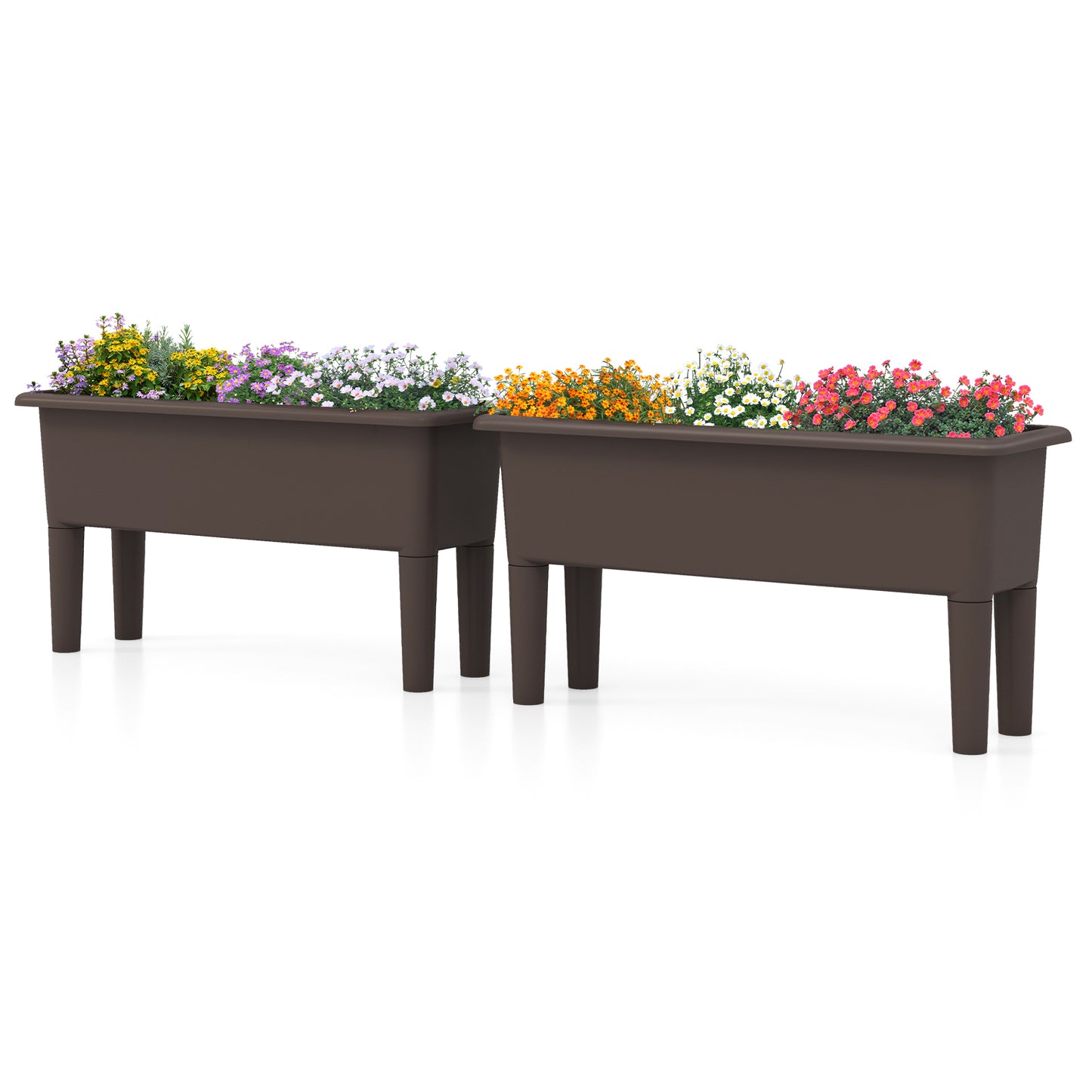 2 PCS Raised Garden Beds Self-Watering Planter Box with Detachable Legs and Drainage Hole-Coffee